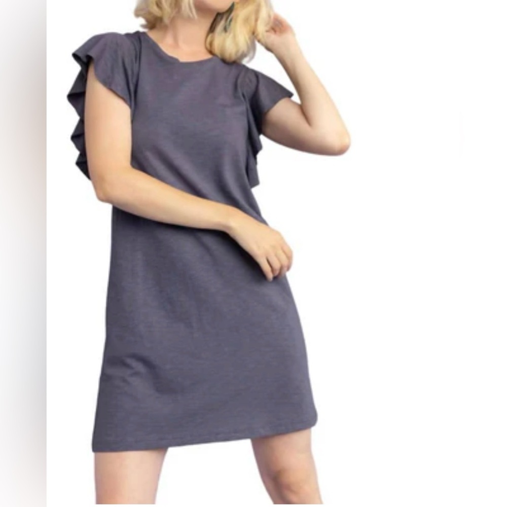 Lilla P Ruffle Sleeve Dress in Blue Gray